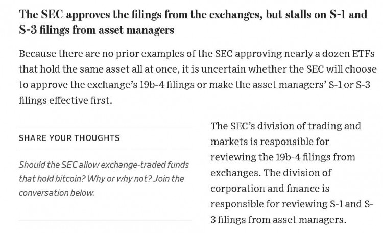 SEC对现货比特币ETF的决定可能采取多种方式的华尔街日报报道