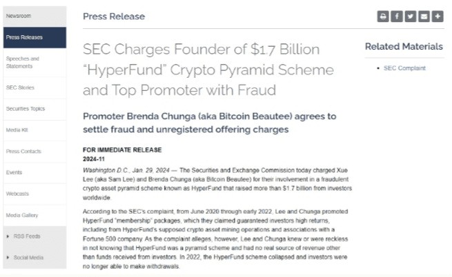 SEC指控HYPERFUNDGROUP欺诈